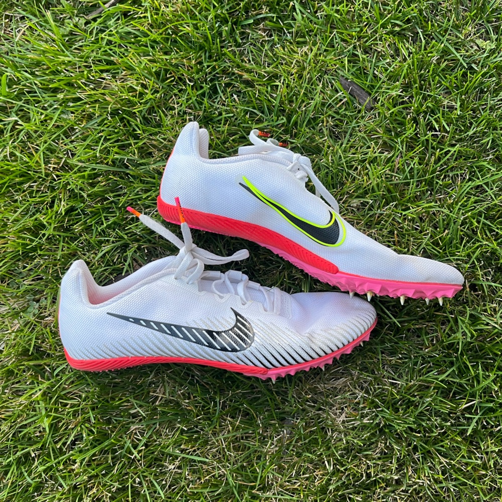 Nike Pink and White Running Spikes